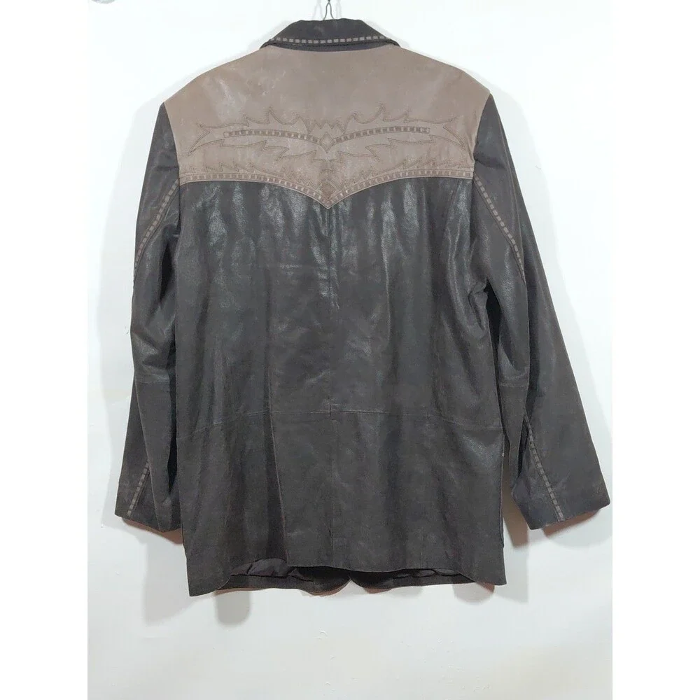 Cripple Creek Men's Genuine Leather Brown 2 Button Lined Jacket Large Western - Picture 8 of 13